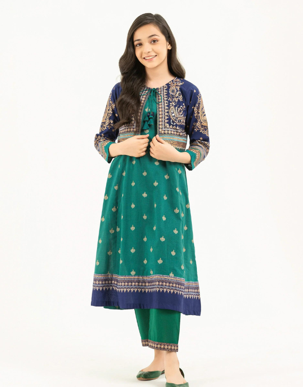 2 Piece Lawn Suit With Bolero-Gold Paste Print