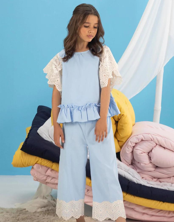 Blue Solid Cord-Set Dress