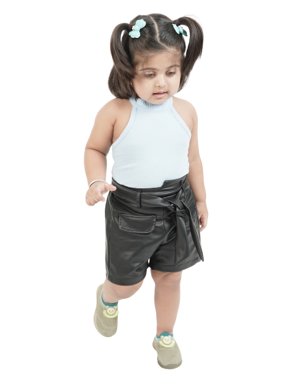Girls Black Leather Shorts
