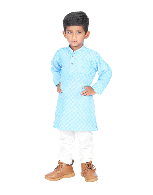 Blue Checkered Printed Ethnic Kurta