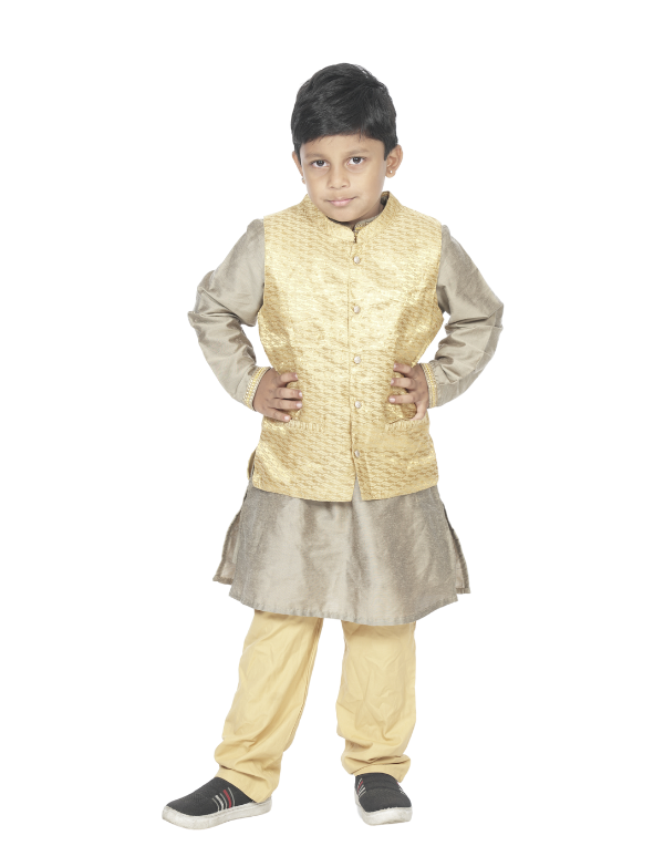 Boys Ethnic Kurta Pyjama & Coat Set