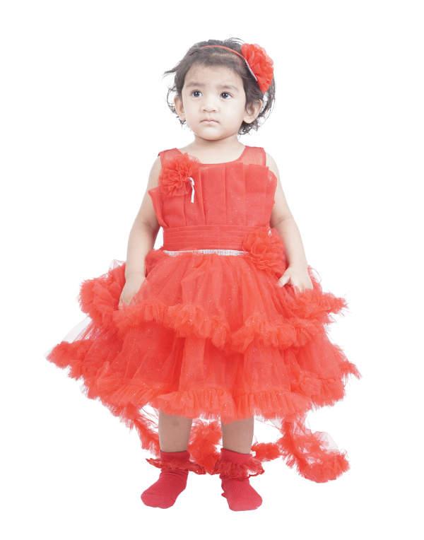 Baby Red Layered Gown Dress