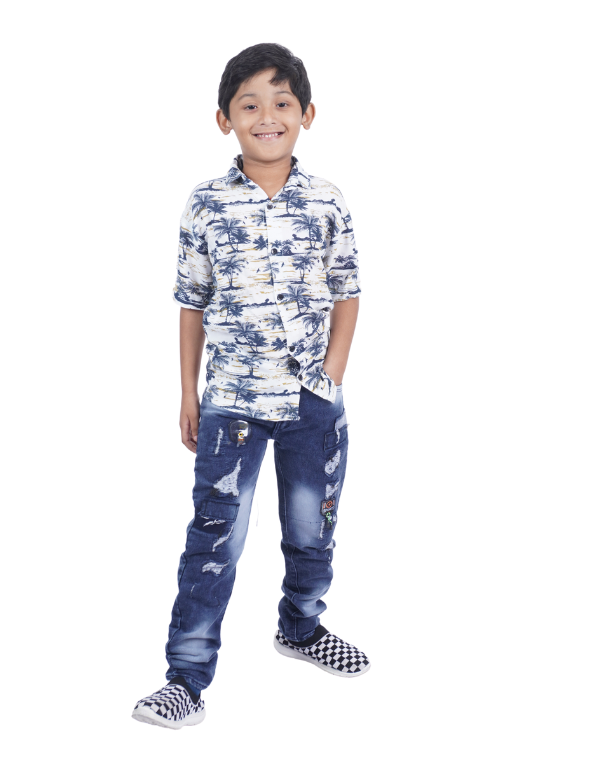 Boys White Printed Shirt