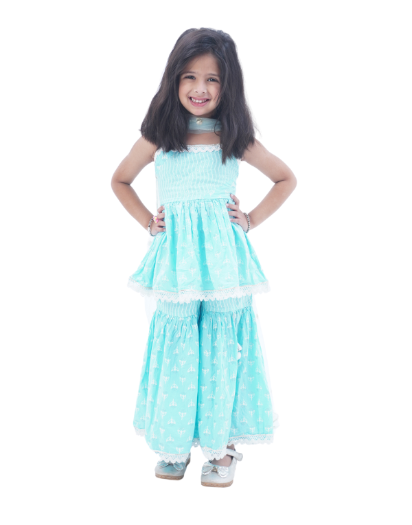 Girls Blue Ethnic Kurta Set