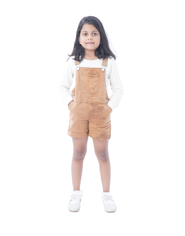 Girls Brown Dungaree Set