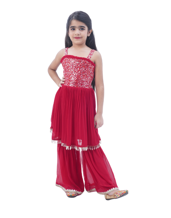 Girls Ethnic Red Kurti Set