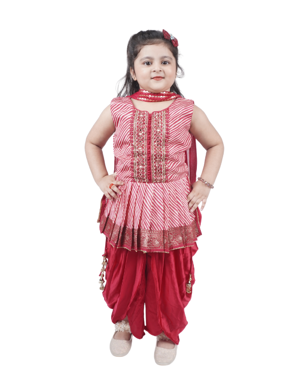 Girls Red Ethnic Kurti Set