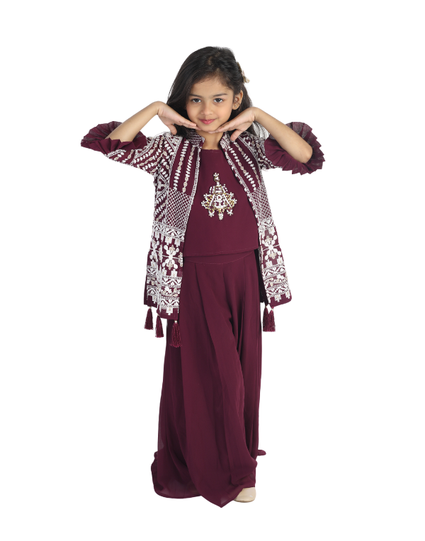 Girls Maxi Layered Dress Wth Stylish Jacket Set