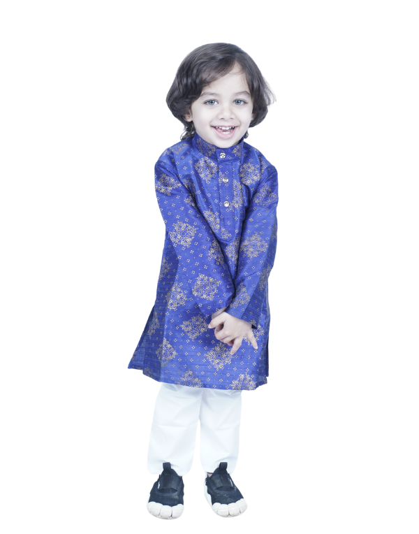 Boys Ethnic Printed Blue Kurta Set