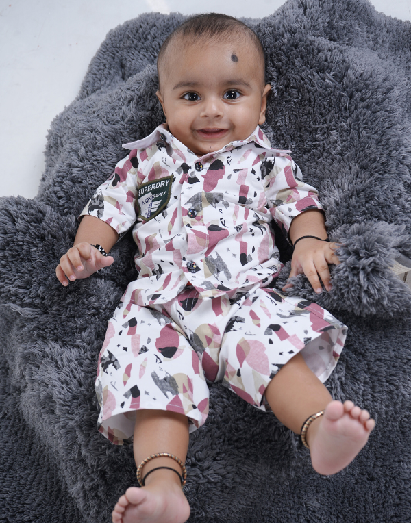 Baby Boys White Printed Clothing Set