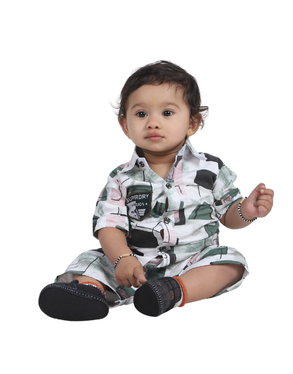 Boys White Fancy Printed Clothing Set