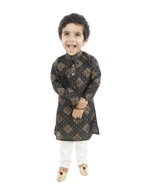 Black & Gold Printed Ethnic Kurta Set
