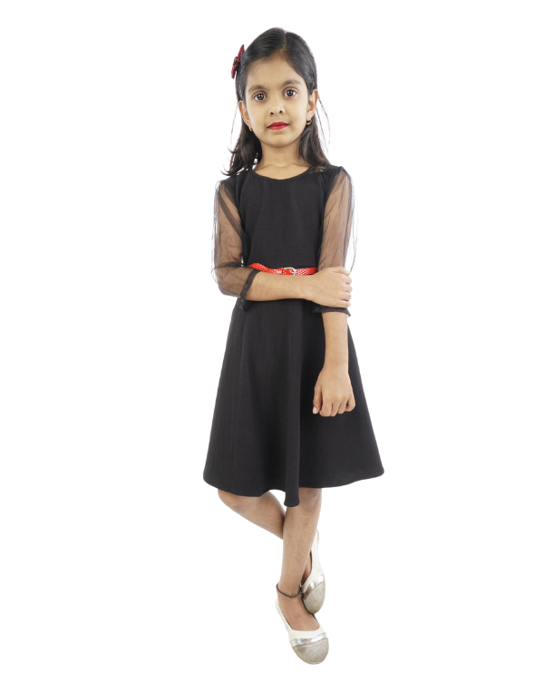 Girls Fancy Black Cotton Blend Dress