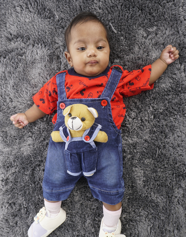 Baby Denim Dungaree Set With Red Tee