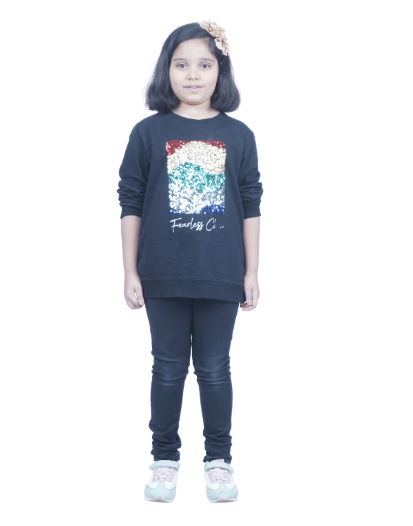 Girls Solid Black Cotton Regular Fit Jeans