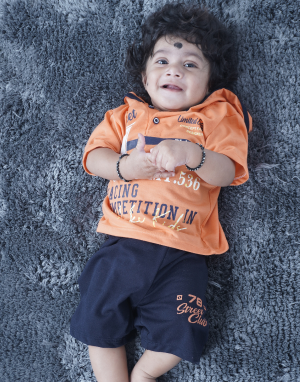 Baby Boys Orange Tee With Black Short Clothing Set