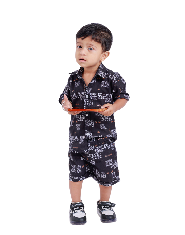 Boys Stylish Black Printed Clothing Set