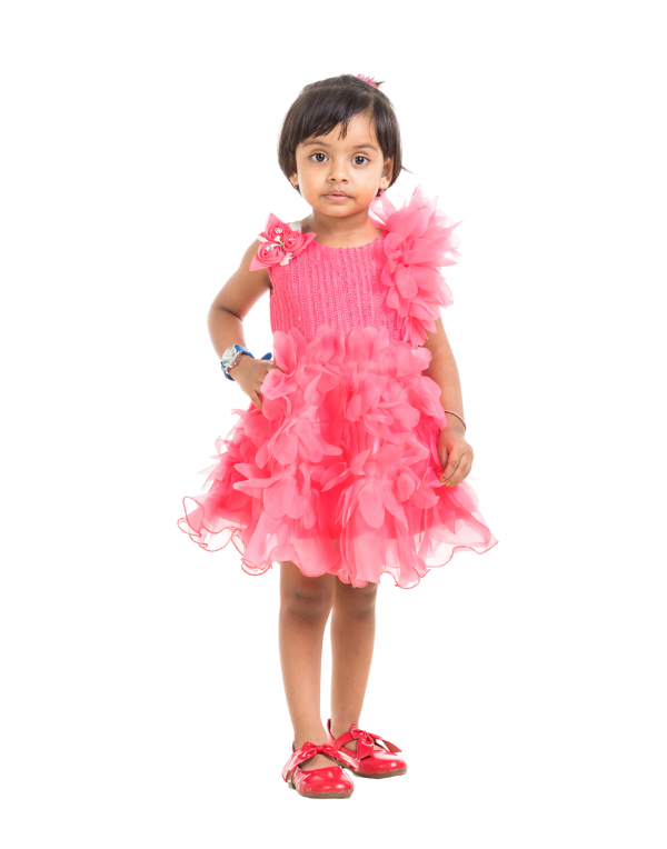 Girls Pink Fit & Flare Layered Midi Dress