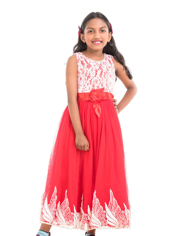 Girls White & Red Maxi Dress