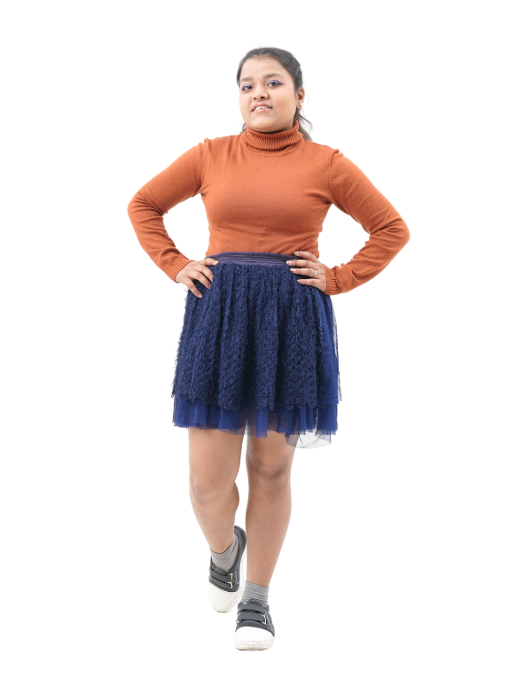 Girls Fancy Turtle Neck Orange Tee