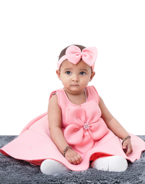 Girls Solid Pink Cotton Blend Dress