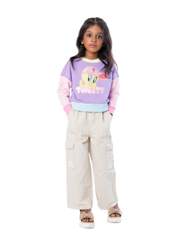 Girls White Straight Cut Cargo Trousers