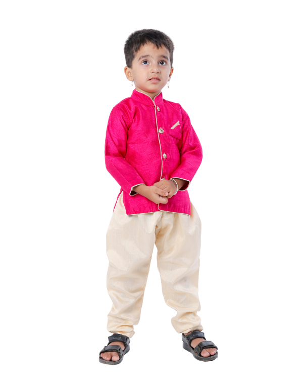 Boys Pink Mandarin Collar Short Kurta