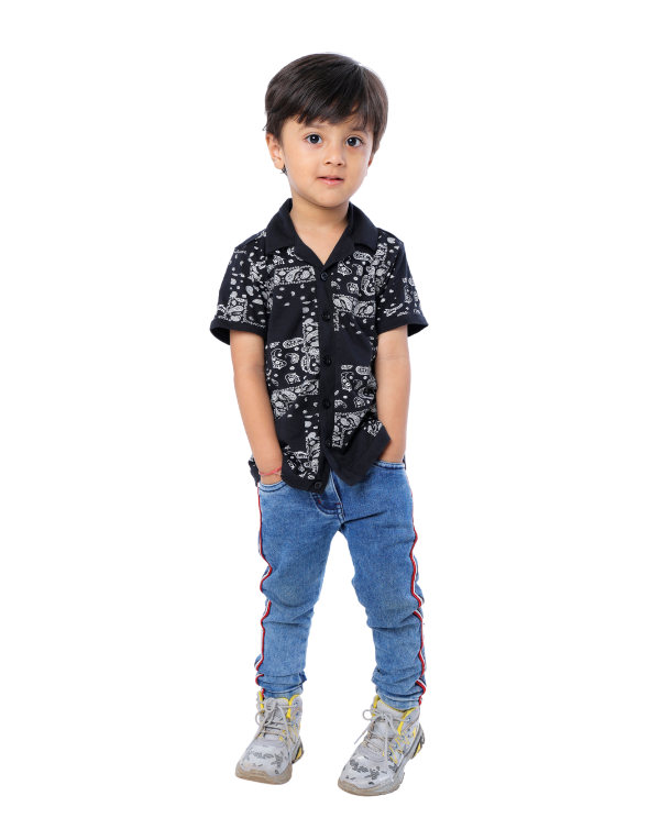 Boys Fancy Printed Black Shirt