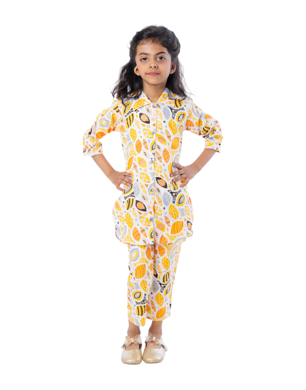Girls Printed Yellow Fancy Clothing Set