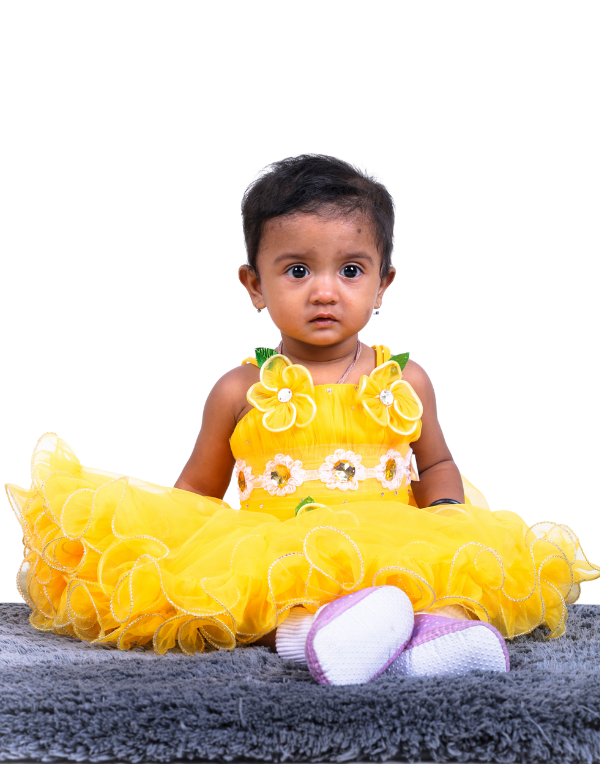 Baby Girls Yellow Layered Fit & Flare Dress