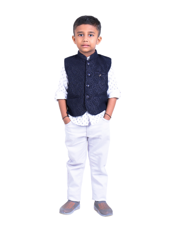 Boys Fancy Cotton Blend White Trousers