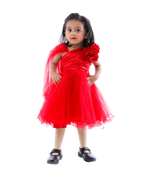 Girls Fancy Red Fit & Flare Dress
