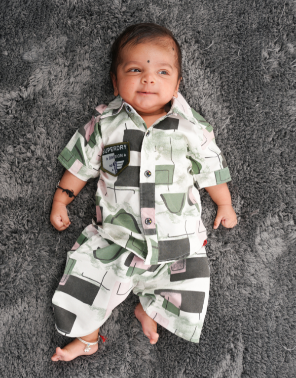 Baby Boys Green Printed Clothing Set