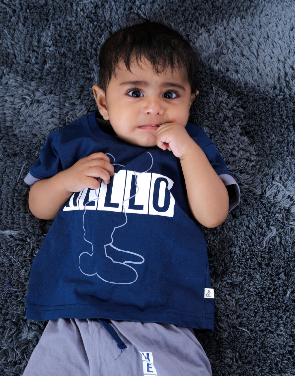 Baby Boys Blue Hello Printed Tee