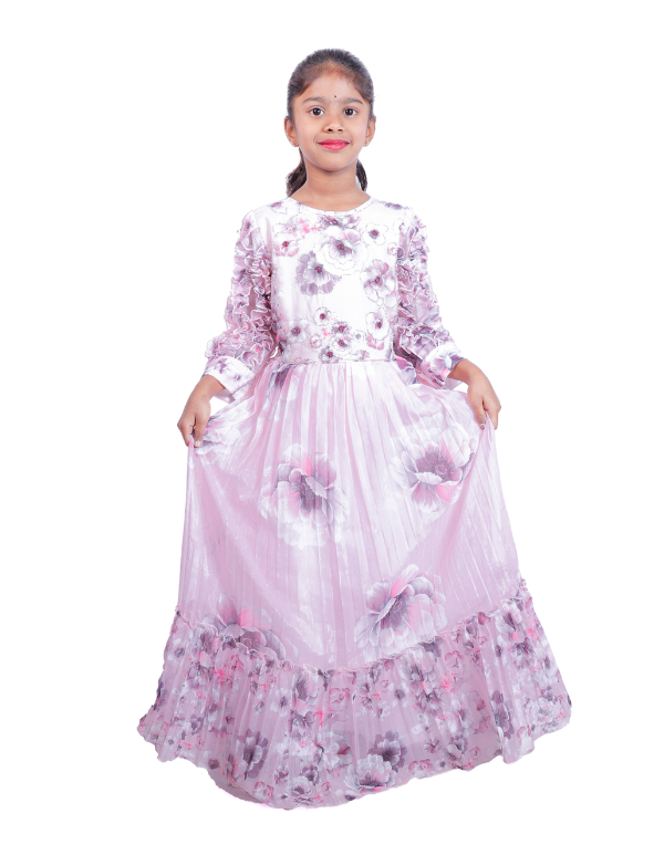 Girls Purple Floral Printed Maxi Length Dress