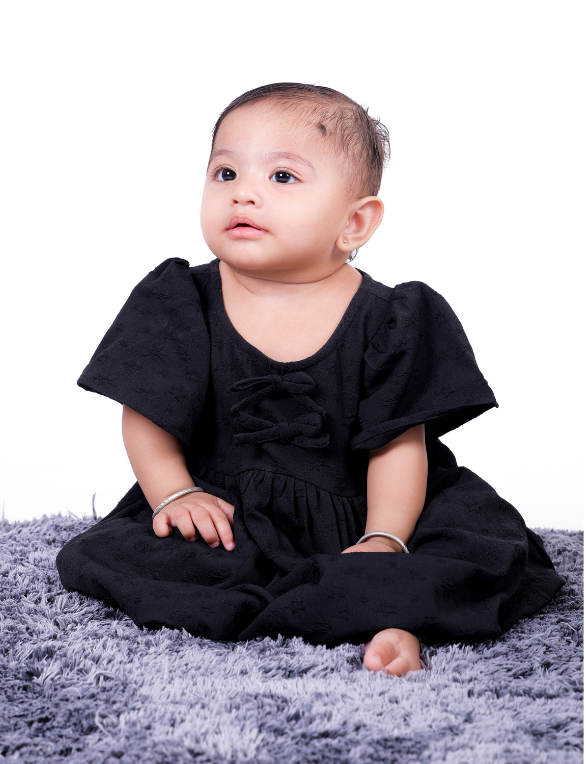 Baby Girls Solid Black Fit & Flare Dress