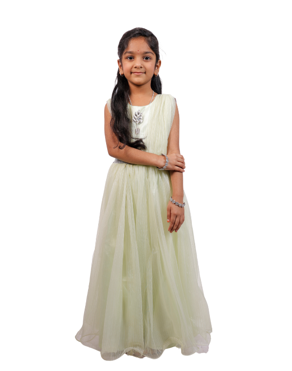 Girls Fit & Flare Green Maxi Length Dress