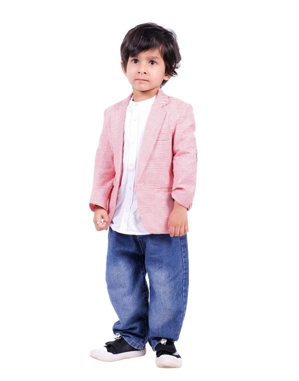 Boys Pink Stylish Striped Blazer