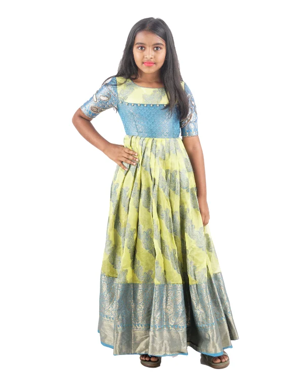Girls Blue & Green Gown Dress
