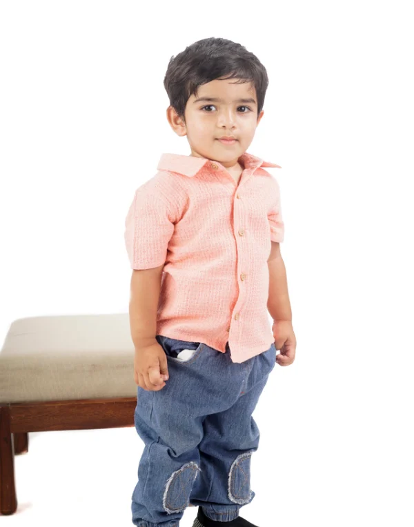 Boys Solid Pink Half Sleeves Shirt