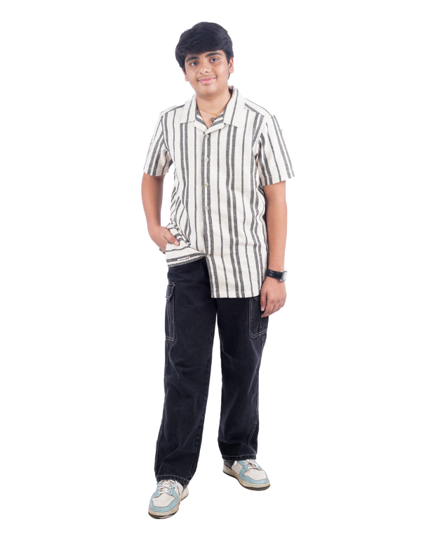 Boys White & Grey Striped Shirt