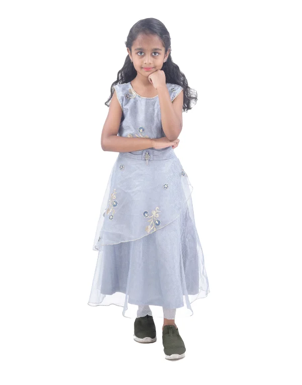 Girls Grey Maxi Length Cototn Blend Sleeveless Dress