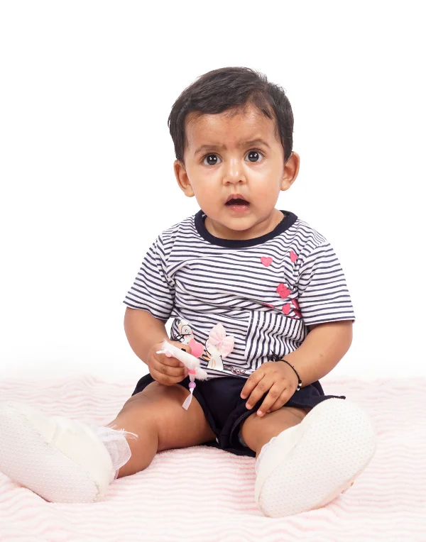 Baby Girls White & Black Striped T-Shirt