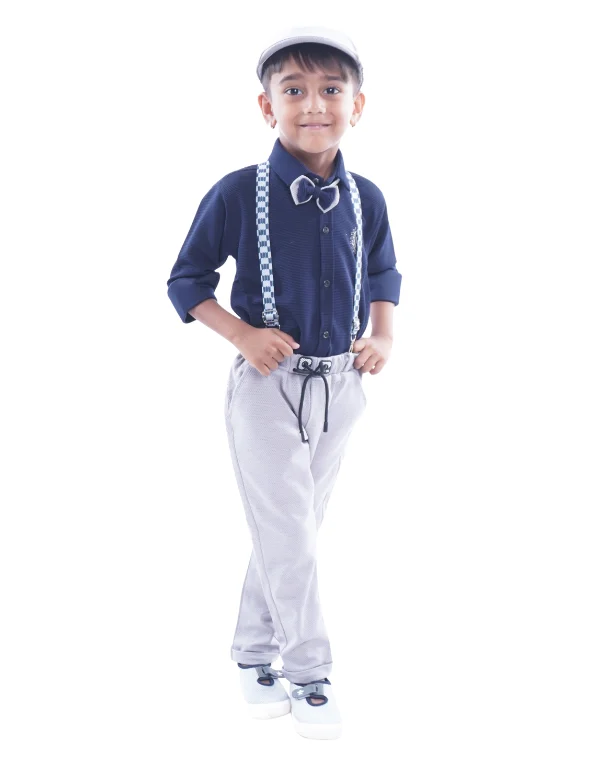 Boys Solid Navy Blue Cotton Full Sleeves Shirt