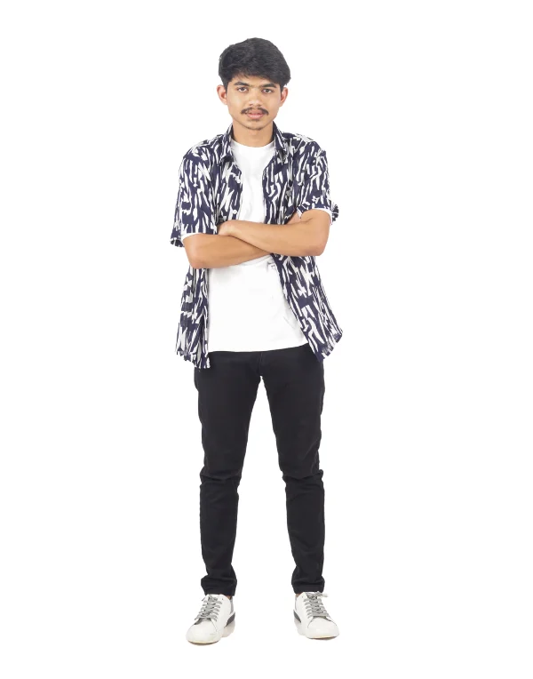 Boys Blue Printed Half Sleeves Cotton Blend Shirt