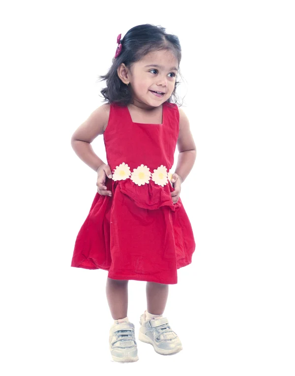Girls Red Fit & Flare Knee Length Dress