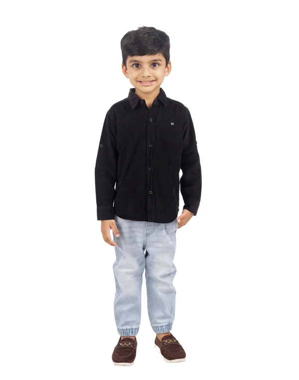 Boys Black Regular Fit Cotton Blend Full Sleeve Shirt