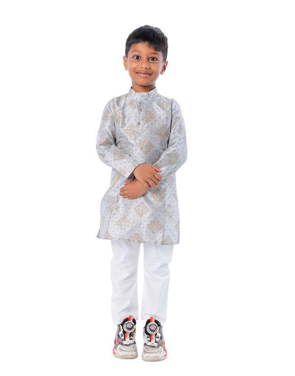 Boys Ethnic Grey Printed Kurta Set