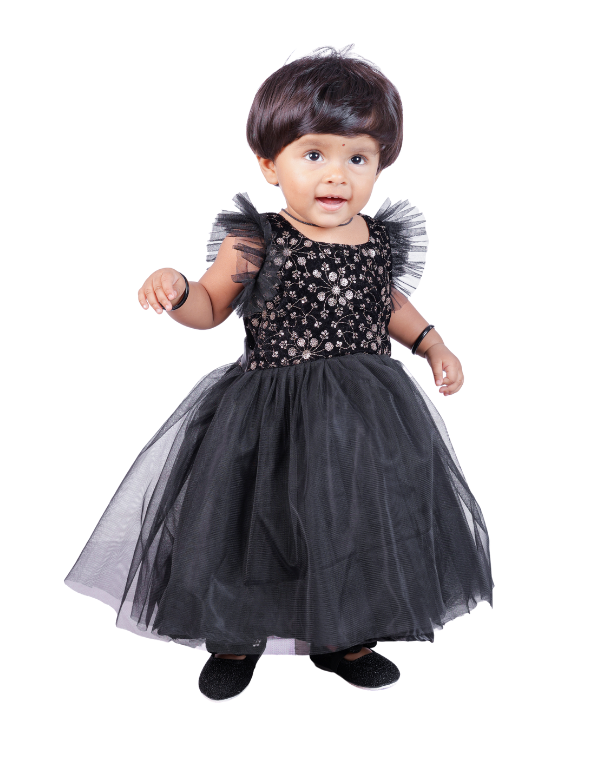 Girls Black Sequin Maxi Length Dress
