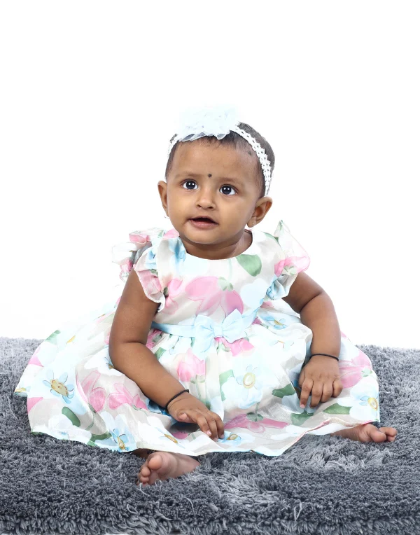 Baby Girls Multicolor Fashion Sleeves Cotton Blend Dress